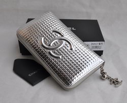 AAA Chanel Leather Long Zipper Wallet 20312 Silver Online